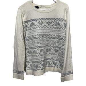 Talbots Sweater White/silver Snow flake Zipper closure Winter Womens Size XL
